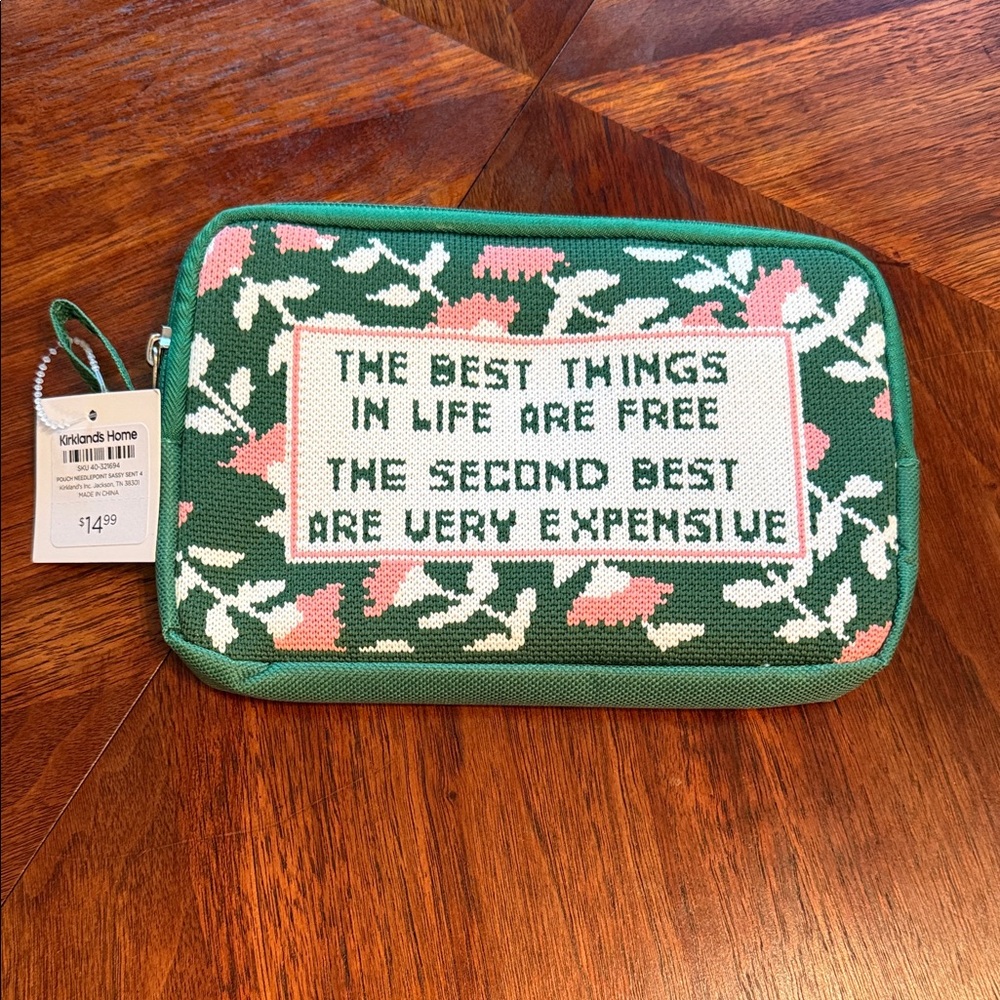 Kirklands Green and Pink Cosmetic Bag